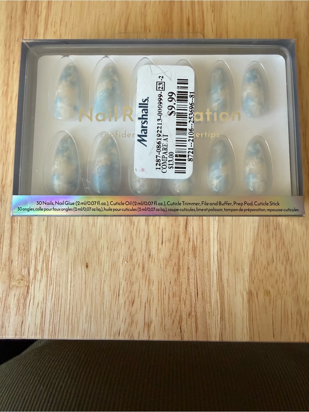 Pearl Blue Marble Press-On Nails - Elegant Ready-To-Wear Set